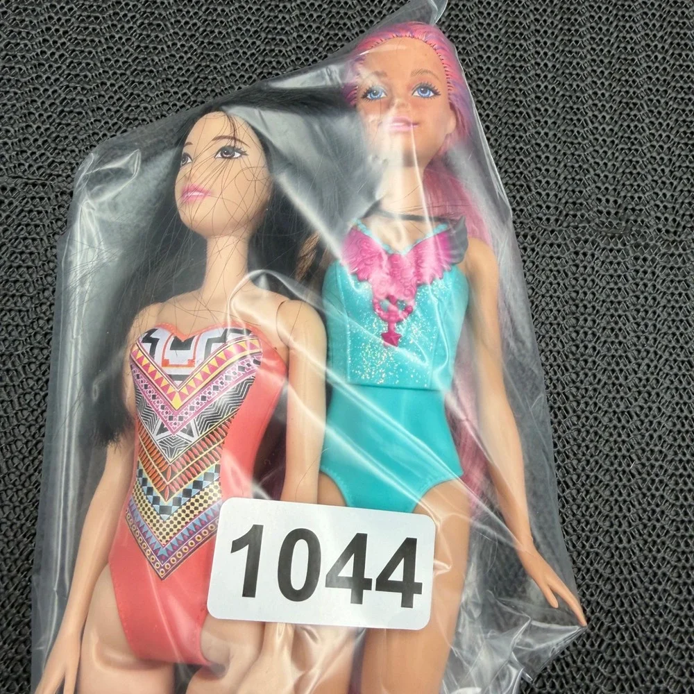 Mattel Barbie Doll Lot of 2 Molded Swimsuit Pink Hair HLC32 Black Hair GHW38